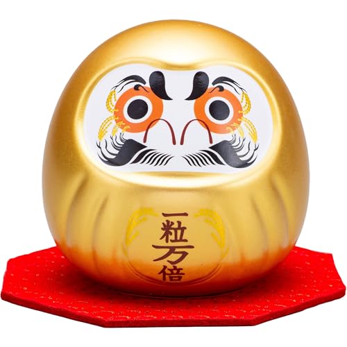 Lucky Shop Golden Feng Shui Decor, Daruma Doll for Money Fortune and Prosperity, Blessed at Japanese Shrine for Good Luck, 3.75×3.75×3.75 inches Ceramic Japan Original