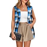 Nxidvxne Womens Vest 3D Print Blue and Black and White Check Pattern Long Vest For Women Chalecos De Mujer De Vestir Blue Vest