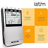 iSTIM EV-805 TENS EMS 4 Channel Rechargeable Combo Machine Unit - Muscle Stimulator + Back Pain Relief and Management- 24 Programs/Backlit (Including Electrodes Pads)