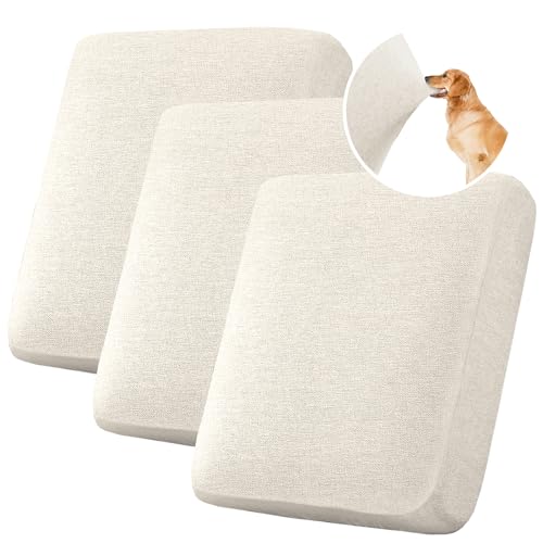 H.VERSAILTEX Water Resistant Woven Linen Look Couch Cushion Covers Sofa Cushion Covers for 3 Cushion Couch Individual Seat Cushion Covers Cushion Protector Slipcovers (3 Pack,Heather Ivory)