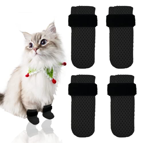 Esamploe 4 PCS Cat Mittens to Prevent Scratching,Mesh Breathable Cat Shoes,Adjustable Cats Anti Scratch Gloves,Suitable for Cats When Bathing and Nail Trimming(M,Black)