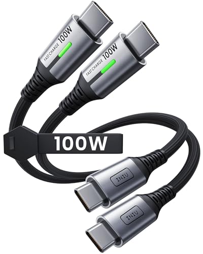 INIU Short USB C to USB C Cable, [1ft, 2-Pack] 100W Type C Cord for iPhone 16 Pro Max 15 Plus, Samsung Galaxy S24 Ultra S21 S10e, MacBook, iPad and More