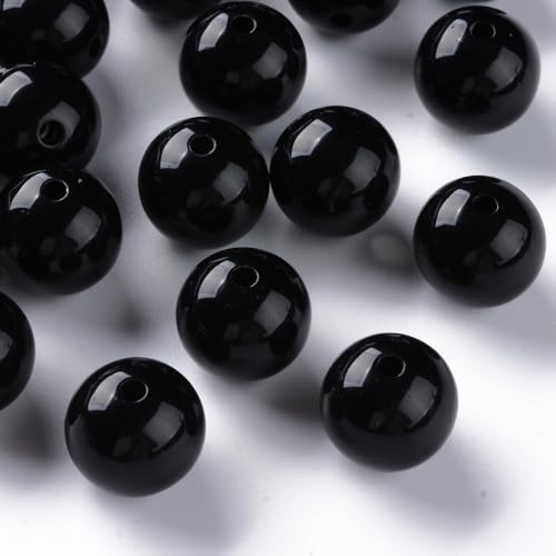Ornazy 220pcs 16mm Black Acrylic Round Beads for Jewelry Making & Crafting