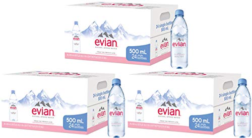 evian lop Natural Spring Water Individual 500 ml (16.9 oz.) Bottles, Naturally Filtered Spring Water in Individual-Sized Plastic Bottles, 3 Cases of 24