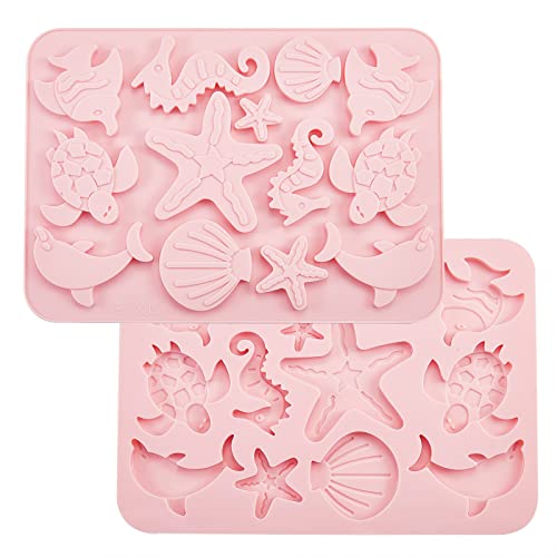 UR URLIFEHALL 2 Pcs Marine Organism Food Grade Silicone Moulds Ocean Animal Fondant Moulds for Cake Chocolate Candy Biscuits Soap Craft Making