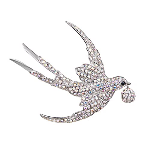 Gyn&Joy Silvery Tone Rainbow Colored Crystal Rhinestones Bird Brooch Pin