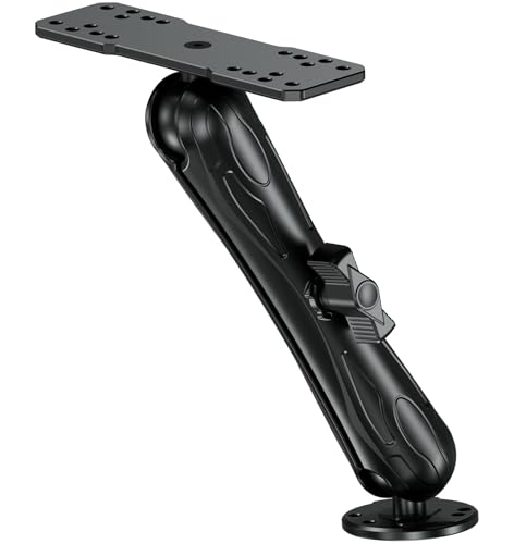 VAZESWIN Aluminum Alloy Fish Finder Mount with C Size 1.5" Ball Rectangle Plate & Round Base, 9.1" Long Arm Marine Electronic Mount Compatible with Garmin, Lowrance, Humminbird, Raymarine and More