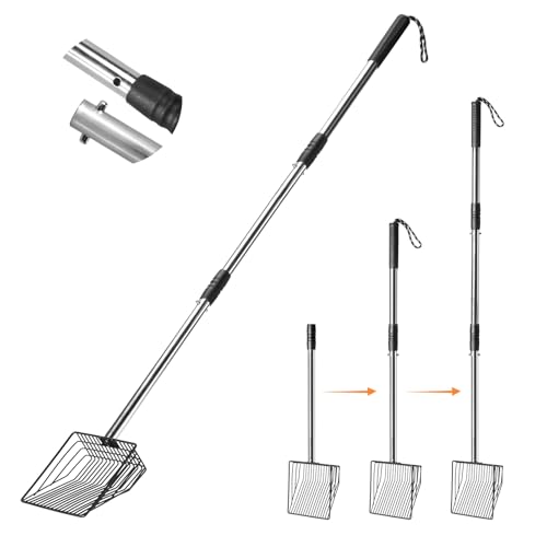 PETOCAT Cat Litter Scoop 43 inch Metal Litter Scooper with Stainless Steel Long Handle, Upgraded Large Kitty Box Scooper Heavy Duty Deep Shovel for Fast Sifting, Dog Waste Scooops for Outside Pet Poop