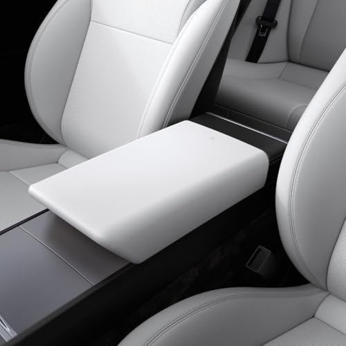 Spigen Center Console Non-Slip Armrest Cover Designed for New Tesla Model Y 2025/2026 Refresh (Juniper) & Tesla Model 3 2025/2024 Refresh (Highland) with EZ Snap On Instant Install - White