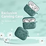 Lerobo Flower Engraved Case for AirPods Pro Case 2nd 1st Generation Case Cover/AirPod Pro Case Cover,Cute Soft Silicone Skin Full Protective Cover for Apple Airpod Case PineGreen