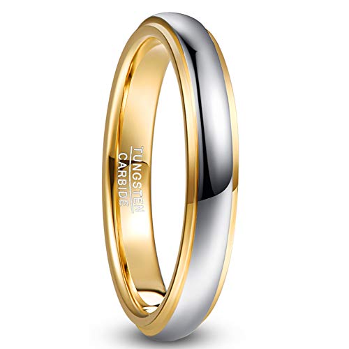 NUNCAD 4mm/6mm Tungsten Rings for Men Women Gold Silver Two-Tone Wedding Bands Step Edges, 4mm, Size 10