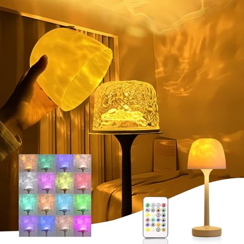 NIUNIUAMY Ocean Wave Cordless Projector Light, USB Rechargeable Cordless Night Light with Remote Control, Party Sunset Mood Ambient Lighting, RGB Color Aurora Light Projector for Bedroom Living Room