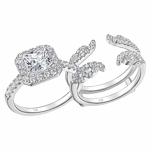 Blongme 3 CT Wedding Sets Ring Enhancer for Engagement Rings Princess Cut Bridal Ring Set for Her 925 Sterling Silver AAAAA Cz Anniversary Ring Size 5