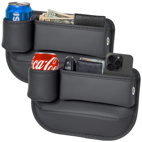 Aizvo 2-Pack Car Seat Gap Filler Organizer with Cup Holder - Premium Leather - Universal Fit - Keeps Cans/Phone/Keys/Wallets Organized(Black)