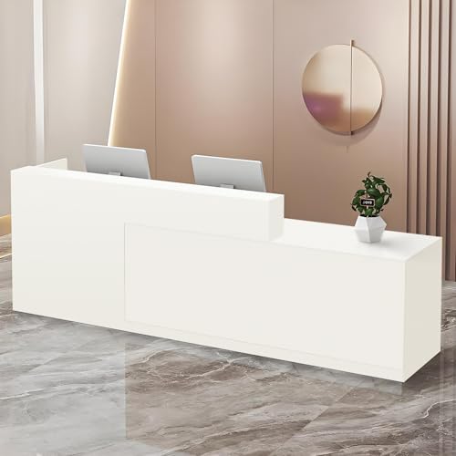 Modern Reception Desk with Storage Drawers and Open Shelves, 47-95 Inch Front Counter Table for Office, Salon, Lobby, Retail Store, or Home Workspace Left/White 47" Wx23.6 Dx39.4 H