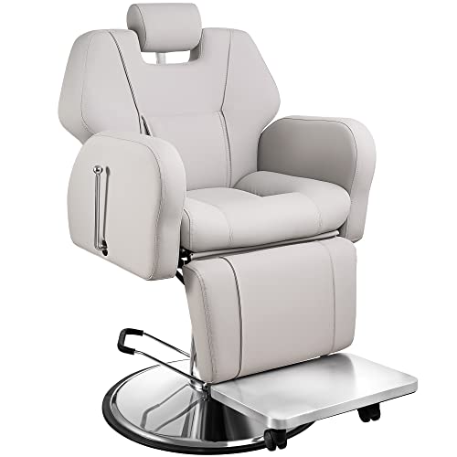 Baasha Barber Chair, Reclining Salon Chair for Hair Stylist, Hair Salon Chair All-Purpose Hairs Chairs with Heavy-Duty Steel Frame, Shampoo Chairs Stylist Tattoo Chairs Gray