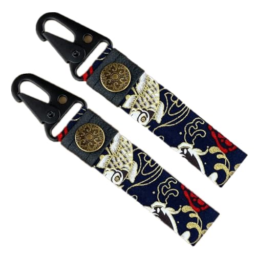 Mamarmot 2Pack Japanese Style Key Tags Motorcycle Keychain JDM Racing Car Key Tag Hanging Key Ring Strap Lanyard (Black Fish-Short)