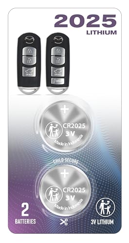 (2 PACK) CR2025 2025 REMOTE KEY FOB BATTERY OEM 2009-2020 Replacement for Toyota Mazda 3 6 CX-3 CX-5 CX-9 MX-5 Miata Yaris IA Scion Smart KR55WK49383, WAZX1T768SKE11A03, A04 – (W. INSTRUCTIONS)