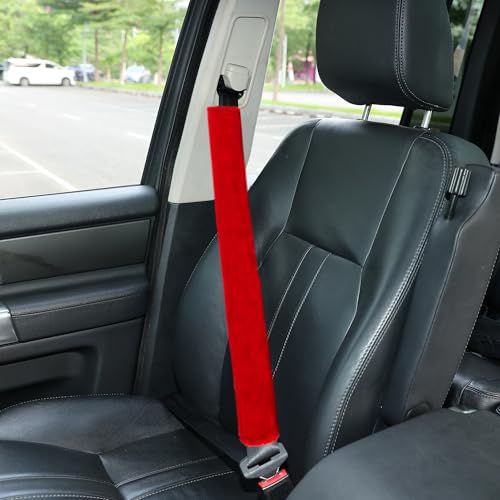 Amooca Soft Faux Fur Universal Fit Seatbelt Cover Car Truck SUV Airplane Seat Belt Shoulder Pad for Carmera Backpack Straps Neck Cushion Protector Extra Long 25.6in Red