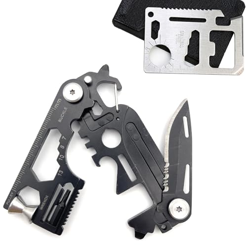 2 Multi-tools for Men, Credit Card Tool Wallet Multitool and Small Folding Multi-Purpose Tool/Knife, with Bottle Opener, Screwdriver Wrench for Bike, Keychain Clip/hole, for Kitchen, Camping, Hiking