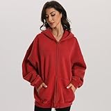 FAIABLE Mens Womens Double Zip Up Hoodie Oversized Acid Wash Hoodies Heavyweight Fleece Cotton Zipper Hoodie Vintage Y2k Full Zipup Hoodie Couples Streetwear Red