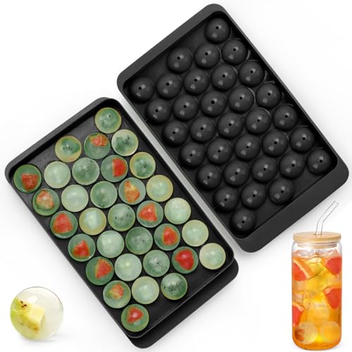 AIBIRUI Round Ice Cube Mold,33 PCS x 1 inch Cocktails Ice Cubes,Circle Ice Cube Tray with Lid,Small Ice Ball Maker Mold Sphere Ice Cube,Round Ice Cube Trays for Drinks,Coffee(Round Ice Cube Mold)