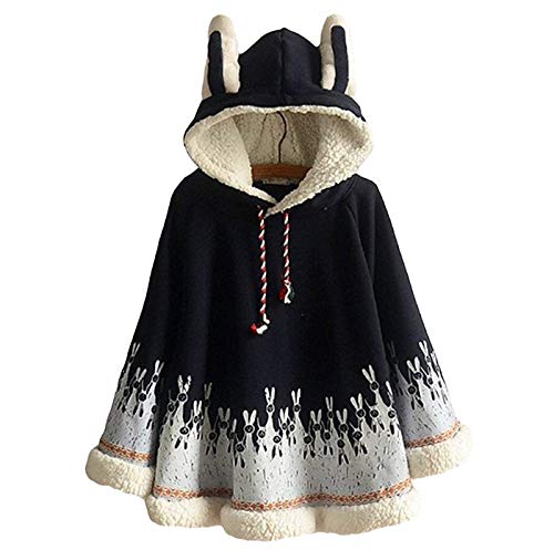BAIMORE Japanese Style Mori Girl Cute Cartoon Rabbit Ear Loose Hooded Cape Cotton Shawl Casual Cloak Outerwear
