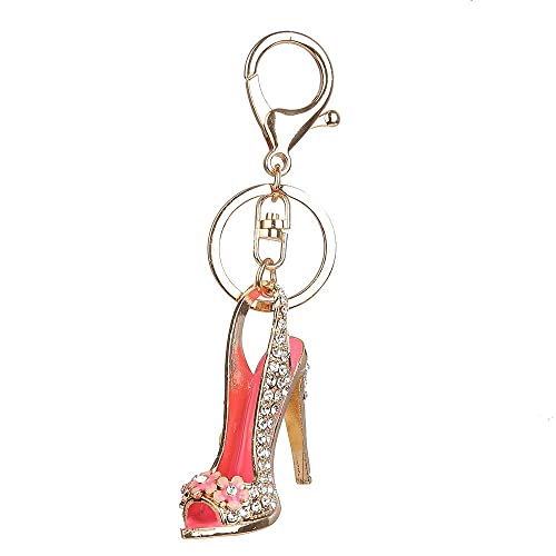 Reizteko High Heel Elegant Shoe Keychain Sparkling Charm Stylish Key Ring Crystal Jewelry Keychain Purse Backpack Handbag Pendant (pink&gold)