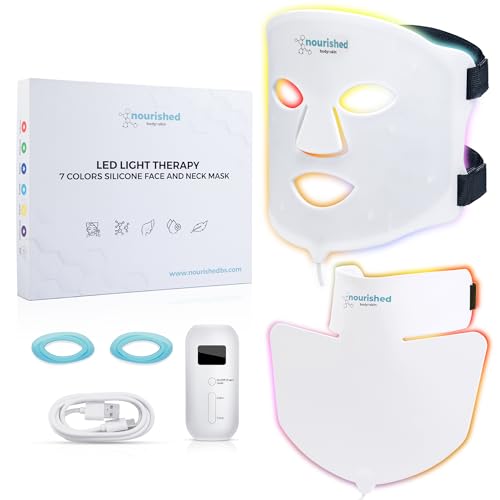 Nourished Bodynskin LED Light Therapy Face & Neck Mask - Facial Skin Care Device - 7 Colors Red & Blue - Rejuvenation, Anti-aging Product for Wrinkles