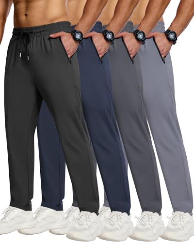 CE' CERDR 3/4 Pack Mens Sweatpants with Zipper Pockets Athletic Workout Jogger Pants for Men Running Jogging Casual Pants