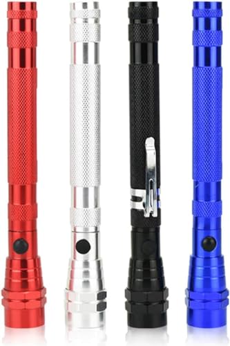 MODOAO Telescoping Magnetic Flashlights, 4 Pack Magnetic Telescopic Elastic Picking Tools with Clip, LED Telescopic Flexible Extensible Flashlights, for Easy Retrieval of Metal Tools