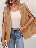 GAMISOTE Womens Casual Blazer Cape Open Front Split Sleeve Long Cloak Jacket Coat Workwear (Medium, Khaki)