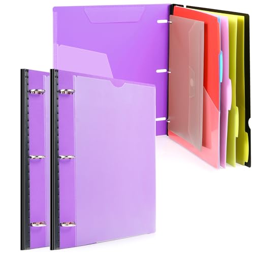 WOT I Telescoping Project Organizer 2-Pack, Refillable 3 Ring Binder with Dividers and Pockets, 13 Pocket Folders, 1 Inch 3 Rings, Purple