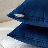 MIULEE Pack of 2 Navy Blue Decorative Velvet Throw Pillow Cover Soft Pillowcase Solid Square Cushion Case for Sofa Bedroom Car 24x24 Inch 60x60 Cm