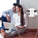 Lvetek 5 Outlet Extender Multi Plug Wall Outlets with 4 USB Charging Ports (1 USB C Outlet), 3 Sided 1680J Surge Protector Power Strip USB Wall Charger for Home, Office, Travel, ETL Listed, White