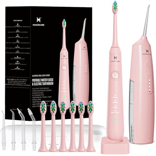 2-1 Oral Clean Kit- Water Dental flosser & Electric Toothbrush Combo- Brushing & Flossing- for Teeth Cleaning and Gum Health (Pink)