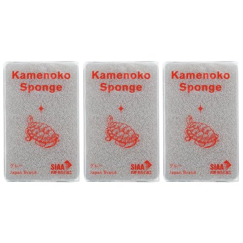 Kamenoko Sponge - Gray - Set of 3 - Kitchen Sponges for Cleaning Dishes and Pans - Odor-Resistant - Made in Japan