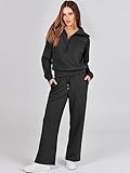 ANRABESS Women 2 Piece Outfits Sweatsuit Oversized Sweatshirt Sweatpants Tracksuit Sweat Lounge Matching Set 2024 Fall Trendy Black Medium