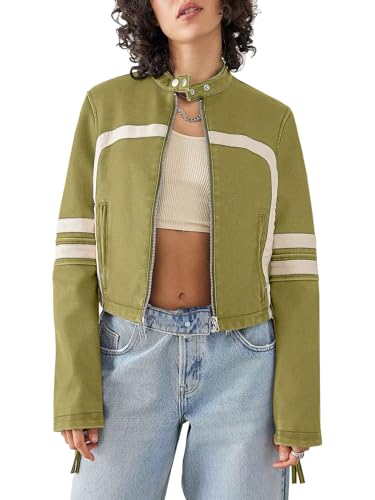 Saodimallsu Women’s Faux Leather Jackets Zip Up Stand Collar Cropped Motocross PU Coats