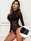 Avidlove See Through Tops for Women Sexy Bodysuit Halloween Lingerie for Women Long Sleeve Basic T-Shirt Leotard Black S