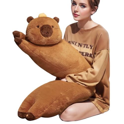 NXNYNZ Long Capybara Plush Pillow, Cute Brown 47.3inches Capybara Stuffed Animals Plushie Sleeping Hugging Body Pillow, Kawaii Capybara Soft Doll Toy with Orange Birthday Gift for Kids Girlfriend