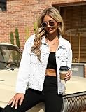 PUWEI Dressy Rivet Studded Denim Jacket for Women Western Distressed Washed Crop Jean Coat(2492-White-L)