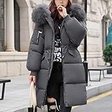 Ceboyel Women Long Puffer Winter Coat Faux Fur Hood Winter Bubble Coats Jacket Trendy Puffy Jackets Warm Outerwear Clothing Women Jacket Dark Gray X