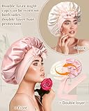 100% Mulberry Silk Bonnet for Sleeping Women Silk Hair Bonnet Elastic Tie Band with Silk Hair Scrunchies Silk Sleep Eye Mask(Pink+Off-White)