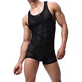 YOOBNG Men's Mesh Tank Top One Piece Striped Waistband Wrestling Singlet Bodysuit Jumpsuit Leotard Mini Boxer Briefs