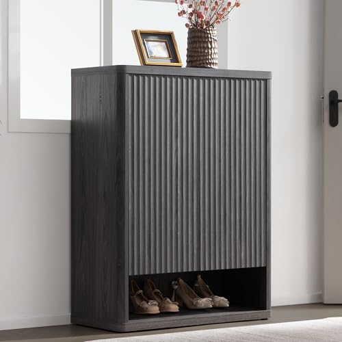 SICOTAS Shoe Cabinet 44" Tall Large Storage Organizer Modern Shoe Rack with Doors & 4 Shelves Mid Century Free Standing 6-Tier Cabinet for Entryway Hallway Living Room Closet (1PCS)