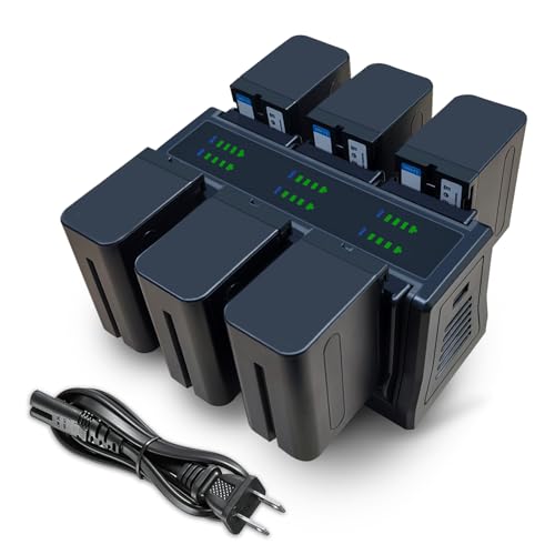 4&6 Pack NP-F970 Batteries 8900mAh and 4/6-Channel Charger Compatible with NP F970, F960, F950, F930, F770, F750, F570, F550, F530, F330 and Handycams, Field Monitor, Video Light (6 Channel&6 battery)