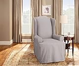 SureFit Cotton Duck Wingback Chair One Piece Slipcover, Chair Cover, Relaxed Woven Fit, 100% Cotton, Machine Washable, Gray