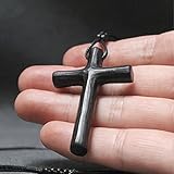 Men's Wooden Cross Necklaces Real Handcrafted Ebony Wood Cross Pendants With Leather Necklaces Men's Black Cross Necklaces Christian Baptism Crucifix Pendant for Men (Knife-patterned cross necklaces)