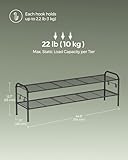 SONGMICS Shoe Rack, 2-Tier Shoe Organizer, Metal Shoe Shelf Storage with 4 Side Hooks, Holds 12 Pairs of Shoes, Height-Adjustable Shoe Rack for Entryway, Hallway, Closet, Easy Assembly, Ink Black